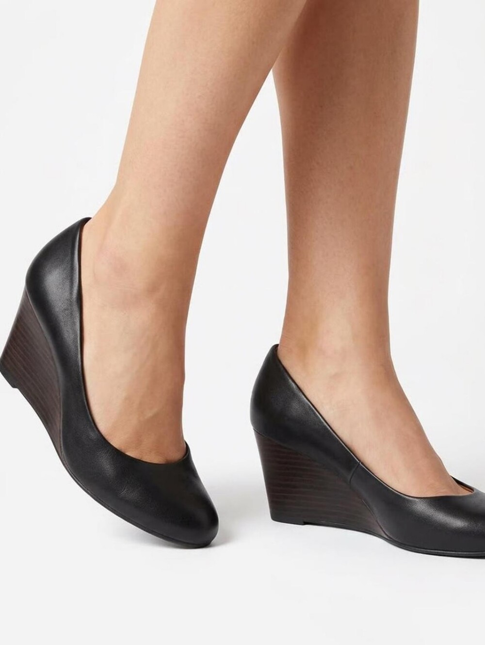 Nine West Women’s Leather Wedge Low Heels Mybell Black Slip On Sz 7.5 M